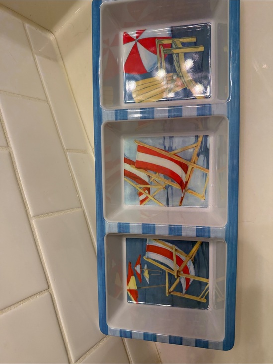Other - Beach Stripe Triple Serving Dish - Blue, White, Red